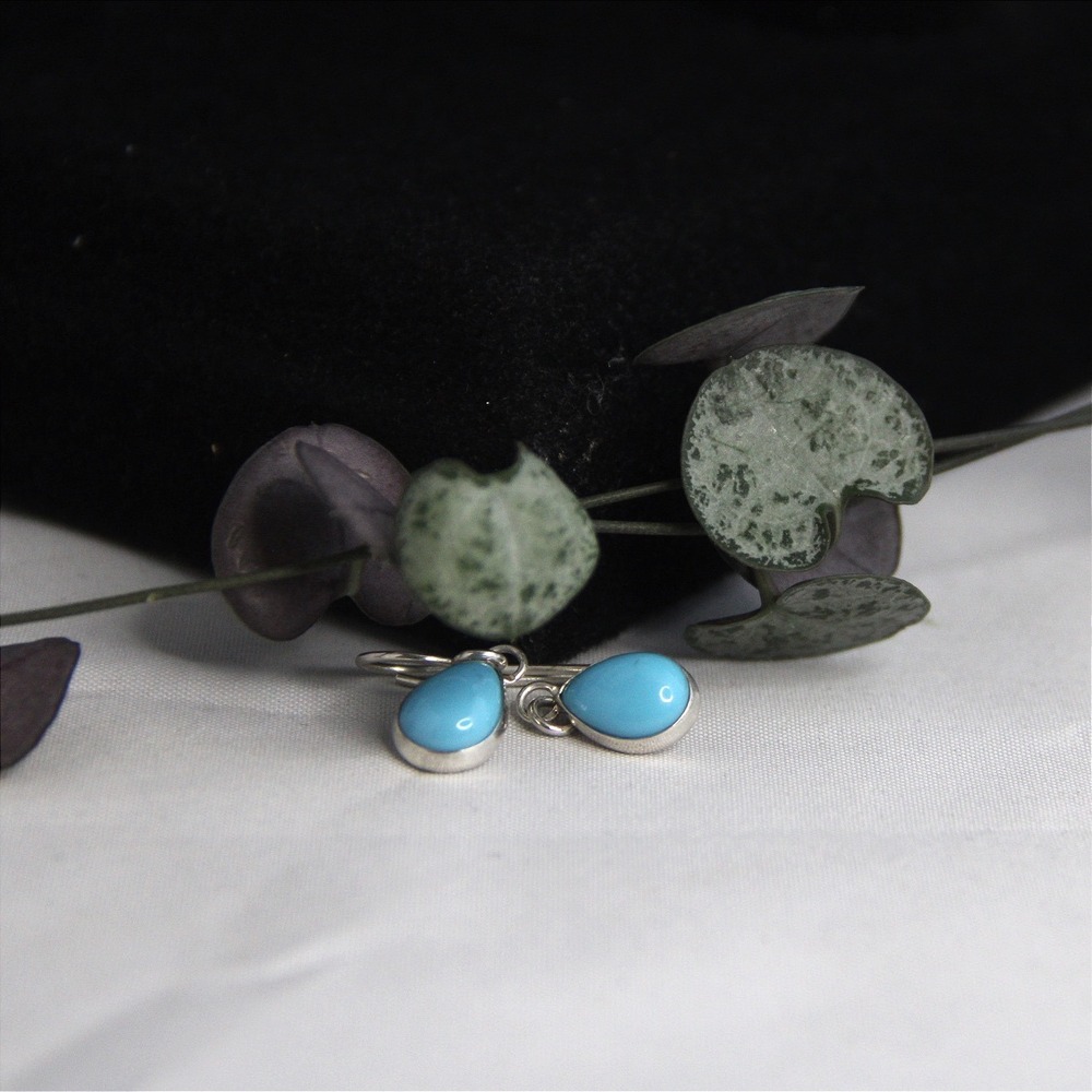 Sterling Silver Turquoise Teardrop Dangle Earrings 925 Star Hallmarked Blue